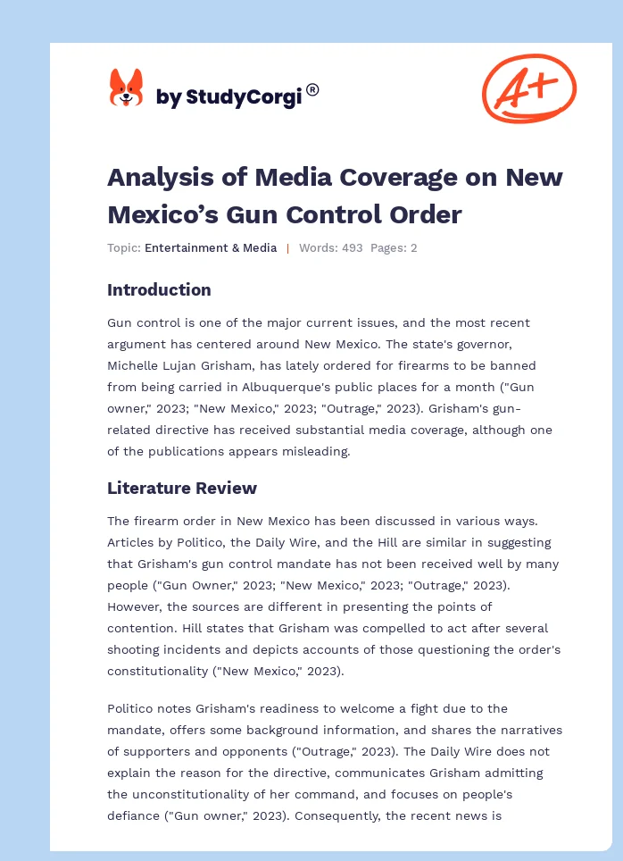 Analysis of Media Coverage on New Mexico’s Gun Control Order. Page 1