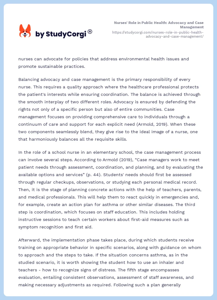 Nurses' Role in Public Health: Advocacy and Case Management. Page 2