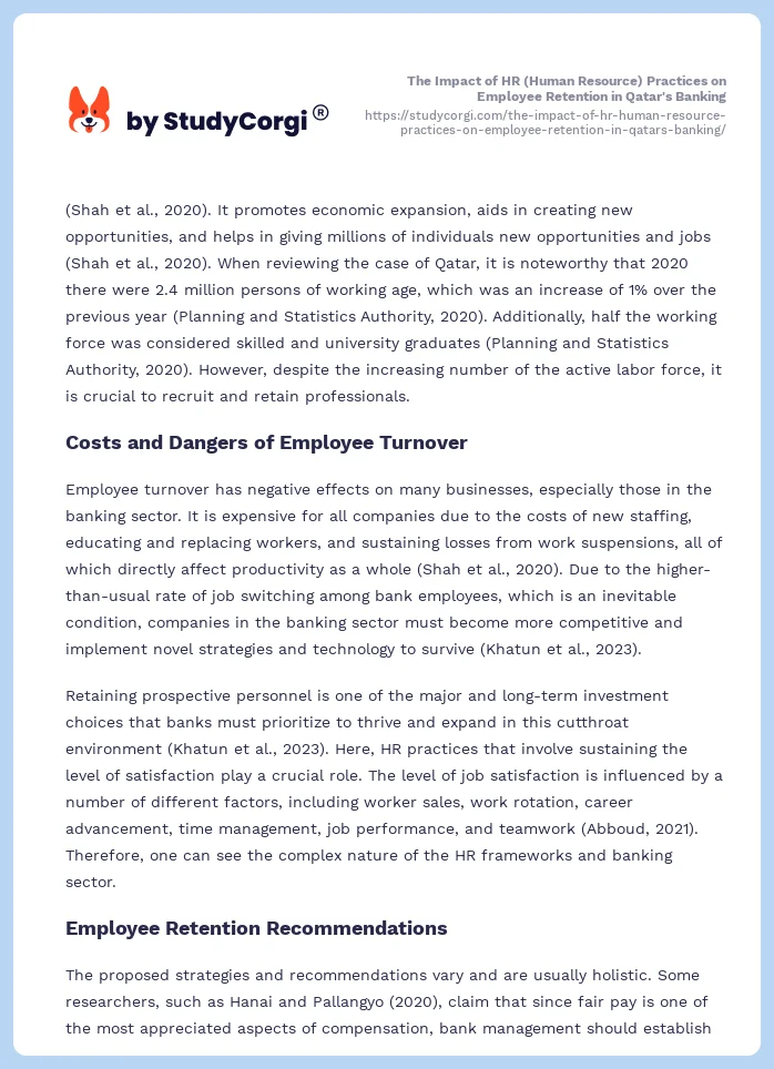 The Impact of HR (Human Resource) Practices on Employee Retention in Qatar's Banking. Page 2