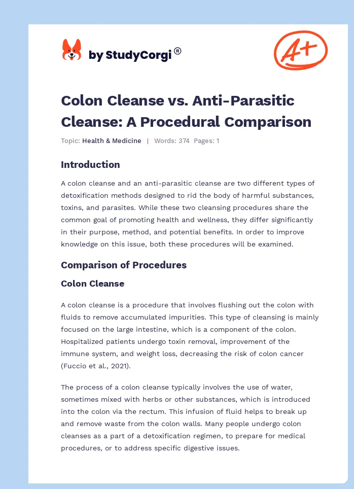 Colon Cleanse vs. Anti-Parasitic Cleanse: A Procedural Comparison. Page 1