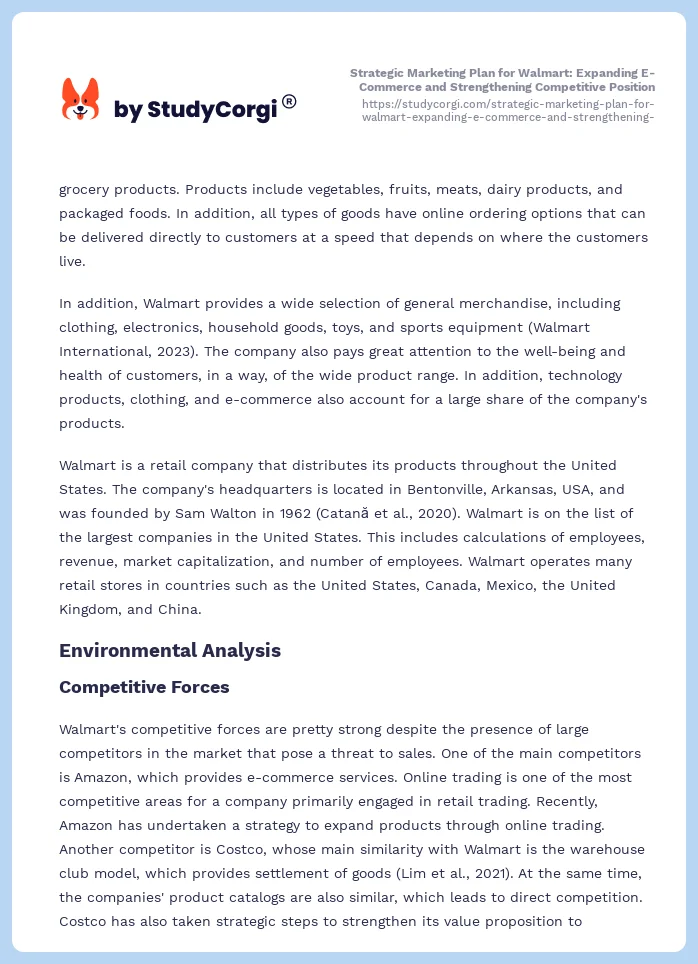 Strategic Marketing Plan for Walmart: Expanding E-Commerce and Strengthening Competitive Position. Page 2