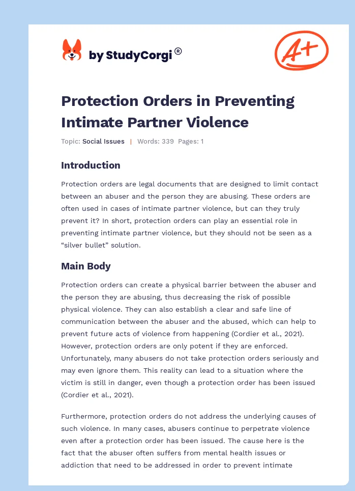 Protection Orders in Preventing Intimate Partner Violence. Page 1