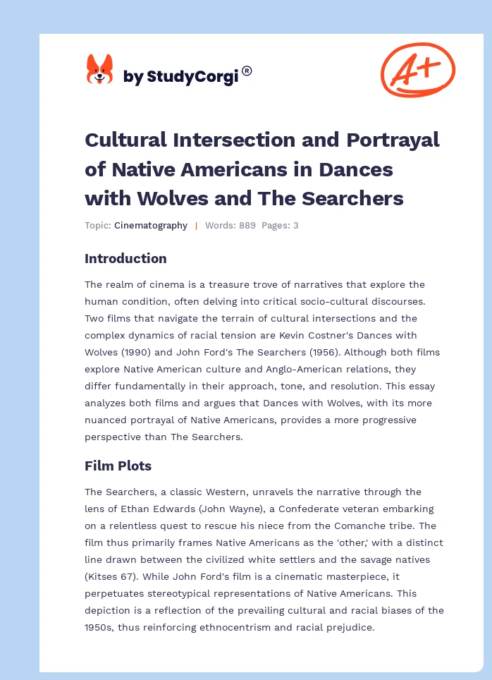 Cultural Intersection and Portrayal of Native Americans in Dances with Wolves and The Searchers. Page 1