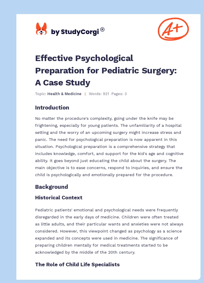 Effective Psychological Preparation for Pediatric Surgery: A Case Study. Page 1