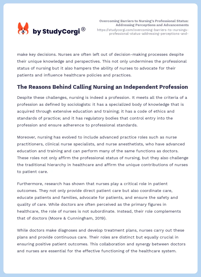 Overcoming Barriers to Nursing’s Professional Status: Addressing Perceptions and Advancements. Page 2