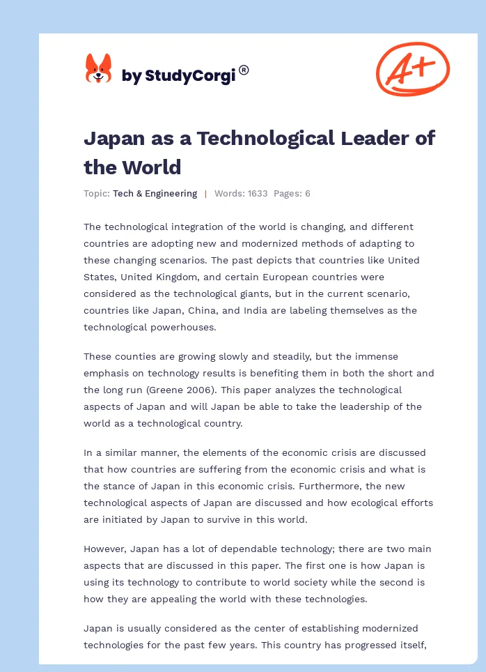 Japan as a Technological Leader of the World. Page 1
