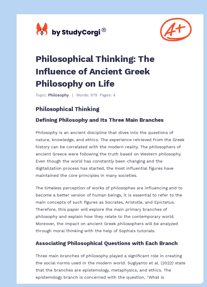 Philosophical Thinking: The Influence of Ancient Greek Philosophy on Life. Page 1