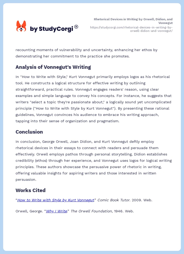 Rhetorical Devices in Writing by Orwell, Didion, and Vonnegut. Page 2