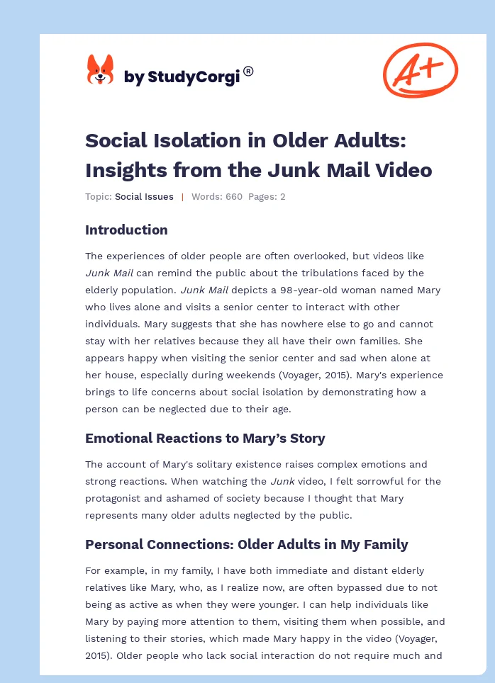 Social Isolation in Older Adults: Insights from the Junk Mail Video. Page 1