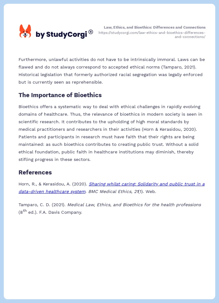 Law, Ethics, and Bioethics: Differences and Connections. Page 2