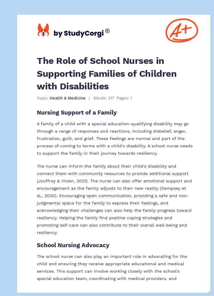 The Role of School Nurses in Supporting Families of Children with Disabilities. Page 1