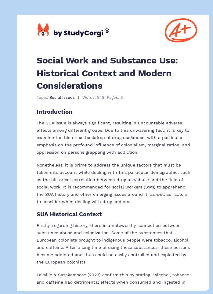 Social Work and Substance Use: Historical Context and Modern Considerations. Page 1