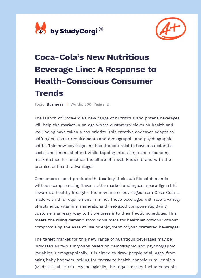 Coca-Cola’s New Nutritious Beverage Line: A Response to Health-Conscious Consumer Trends. Page 1