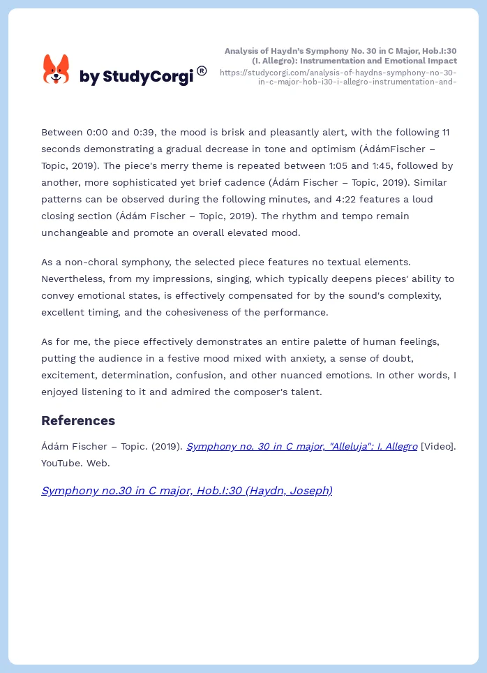 Analysis of Haydn’s Symphony No. 30 in C Major, Hob.I:30 (I. Allegro): Instrumentation and Emotional Impact. Page 2