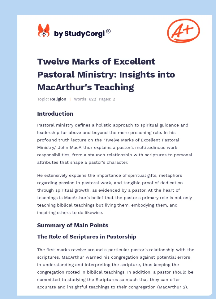 Twelve Marks of Excellent Pastoral Ministry: Insights into MacArthur's Teaching. Page 1