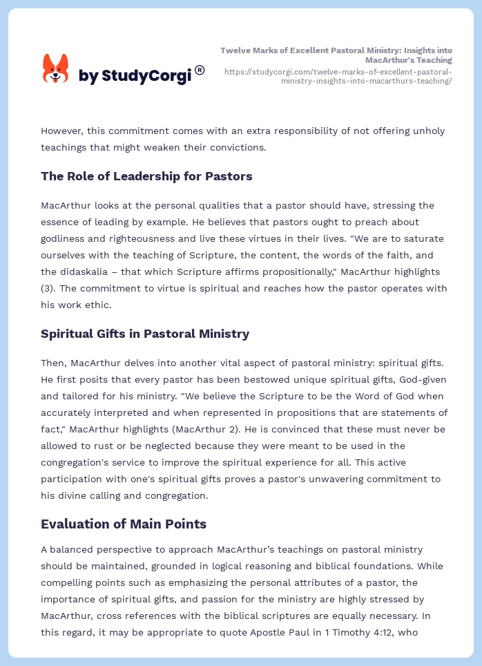 Twelve Marks of Excellent Pastoral Ministry: Insights into MacArthur's Teaching. Page 2