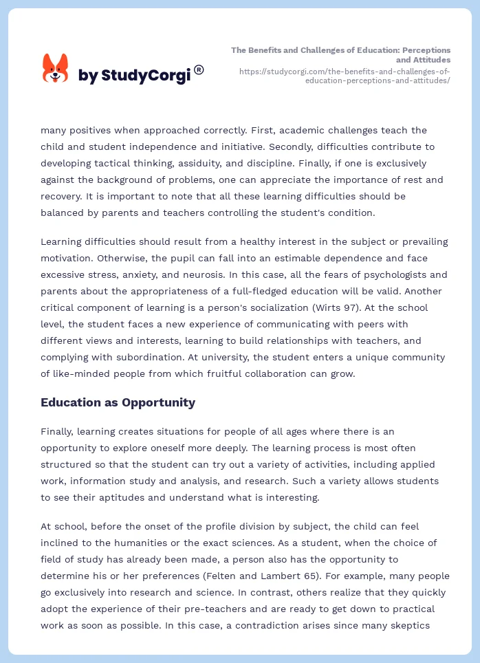 The Benefits and Challenges of Education: Perceptions and Attitudes. Page 2