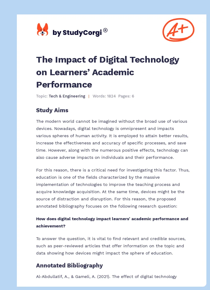 The Impact of Digital Technology on Learners’ Academic Performance. Page 1