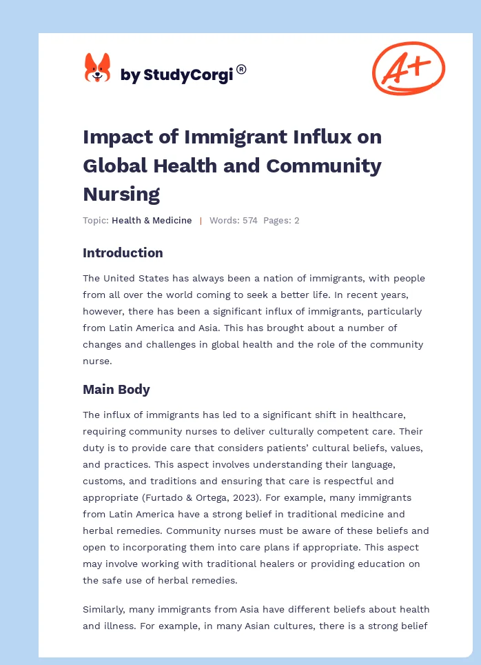 Impact of Immigrant Influx on Global Health and Community Nursing. Page 1