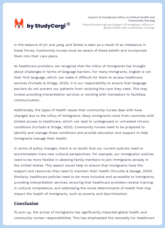 Impact of Immigrant Influx on Global Health and Community Nursing. Page 2