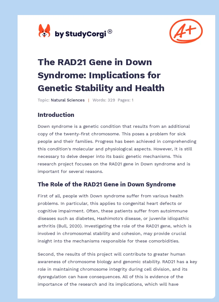 The RAD21 Gene in Down Syndrome: Implications for Genetic Stability and Health. Page 1