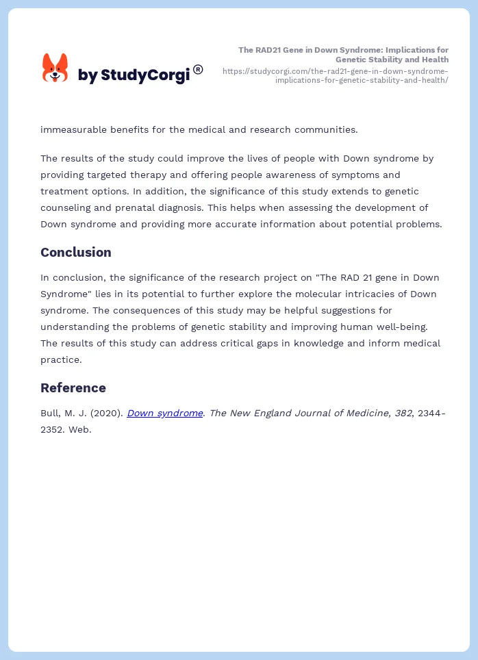 The RAD21 Gene in Down Syndrome: Implications for Genetic Stability and Health. Page 2