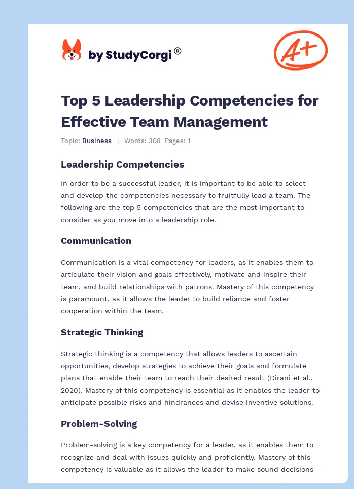 Top 5 Leadership Competencies for Effective Team Management. Page 1