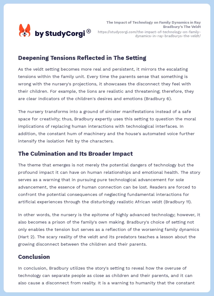 The Impact of Technology on Family Dynamics in Ray Bradbury’s The Veldt. Page 2