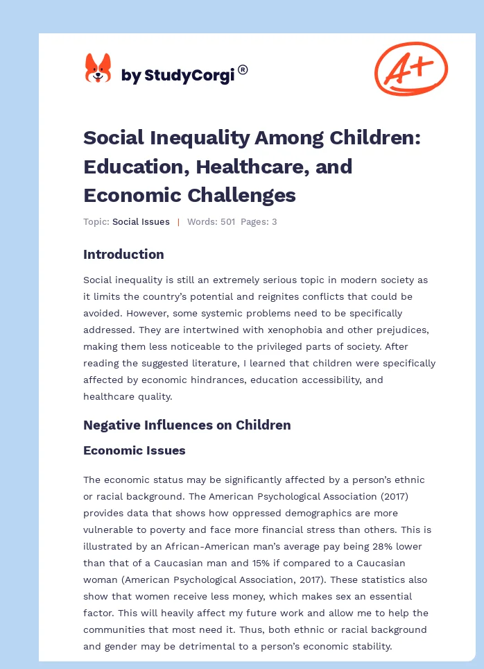 Social Inequality Among Children: Education, Healthcare, and Economic Challenges. Page 1