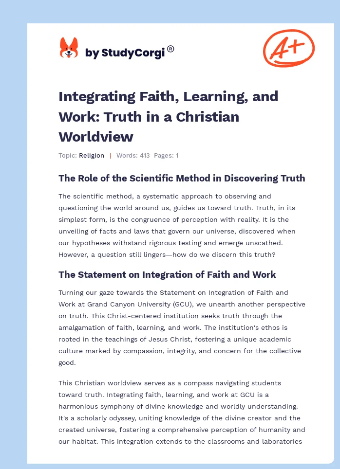 Integrating Faith, Learning, and Work: Truth in a Christian Worldview. Page 1