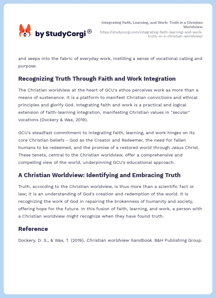 Integrating Faith, Learning, and Work: Truth in a Christian Worldview. Page 2