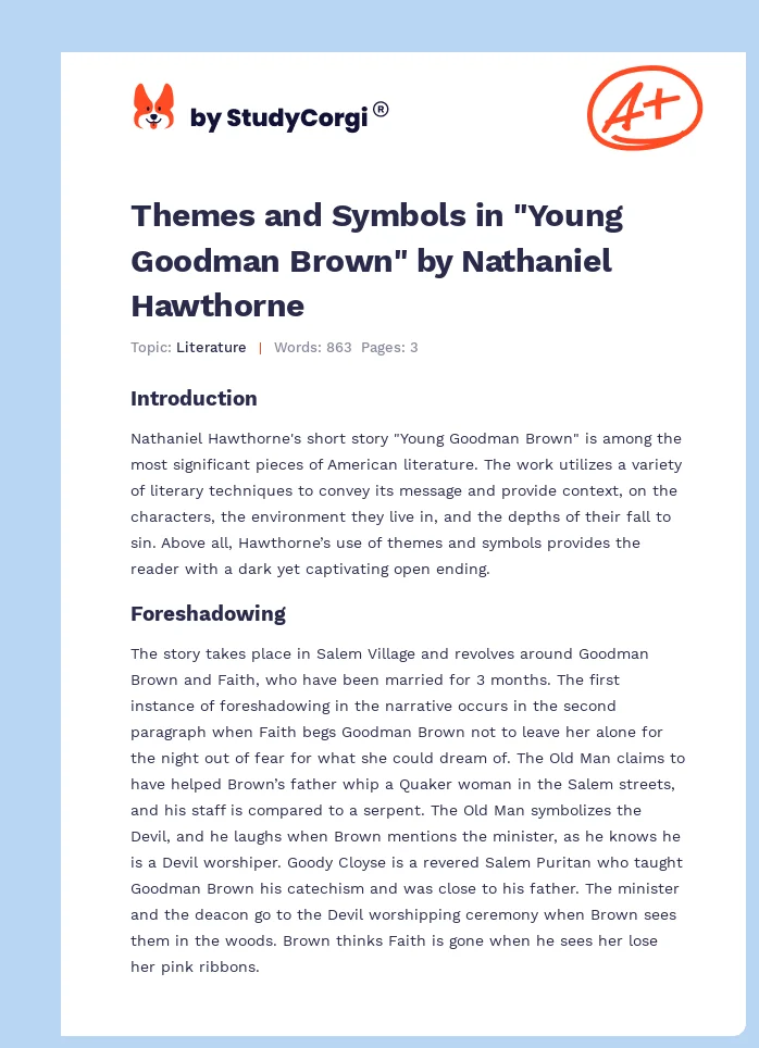 Themes and Symbols in "Young Goodman Brown" by Nathaniel Hawthorne. Page 1