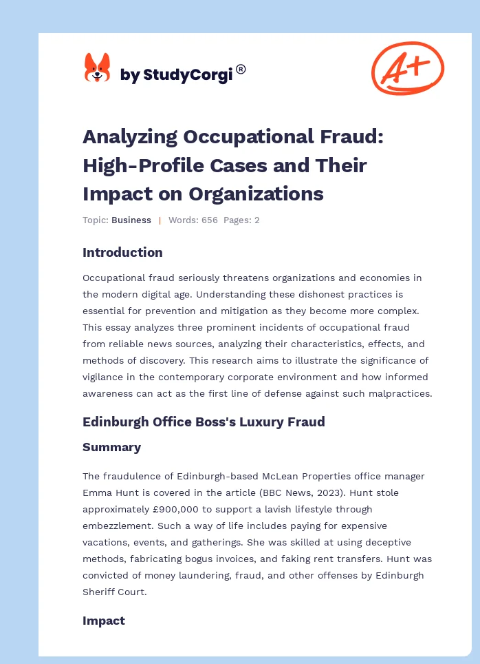 Analyzing Occupational Fraud: High-Profile Cases and Their Impact on Organizations. Page 1