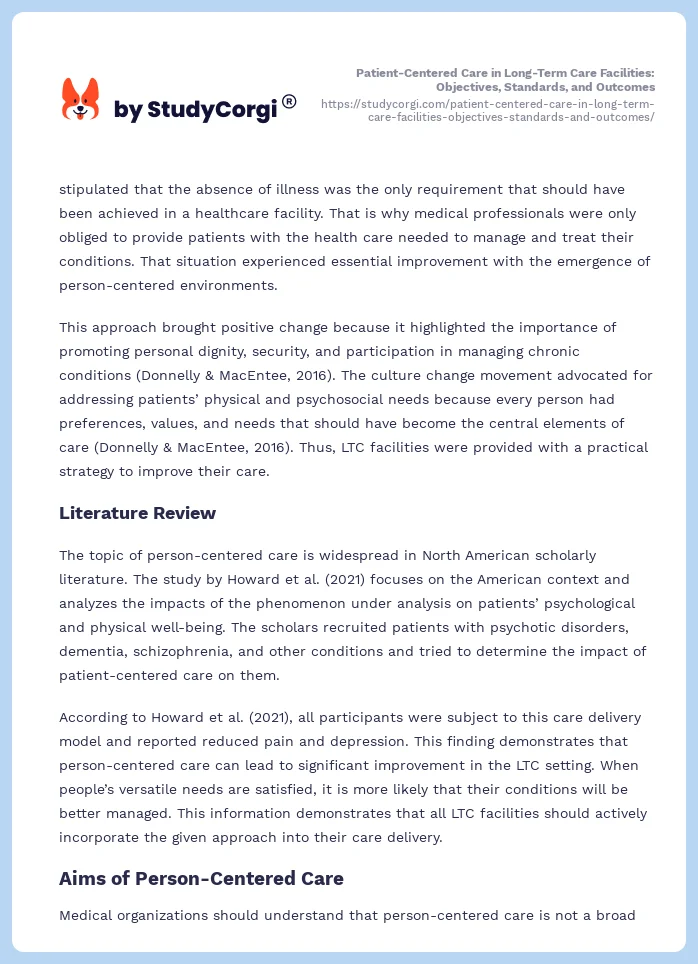 Patient-Centered Care in Long-Term Care Facilities: Objectives, Standards, and Outcomes. Page 2