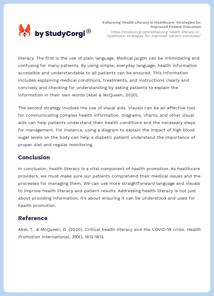 Enhancing Health Literacy in Healthcare: Strategies for Improved Patient Outcomes. Page 2