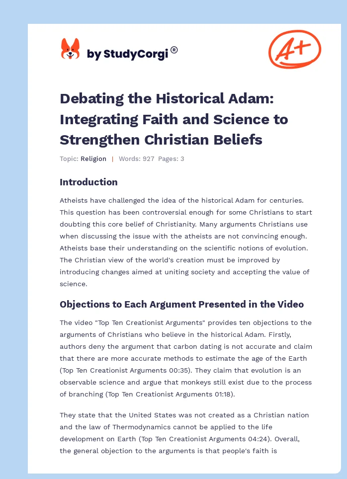 Debating the Historical Adam: Integrating Faith and Science to Strengthen Christian Beliefs. Page 1