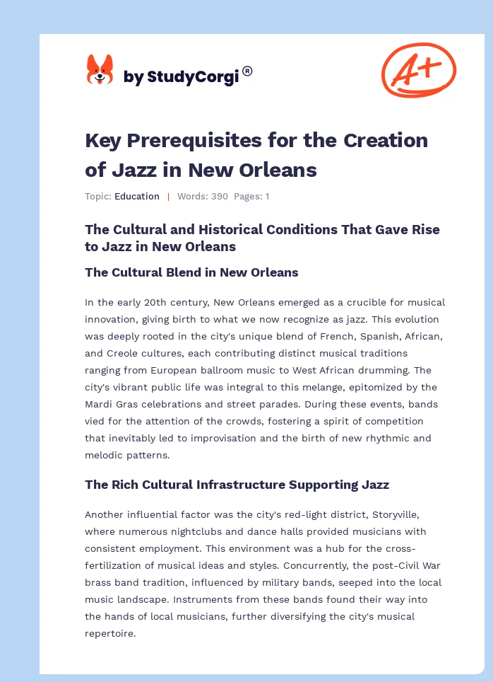 Key Prerequisites for the Creation of Jazz in New Orleans. Page 1