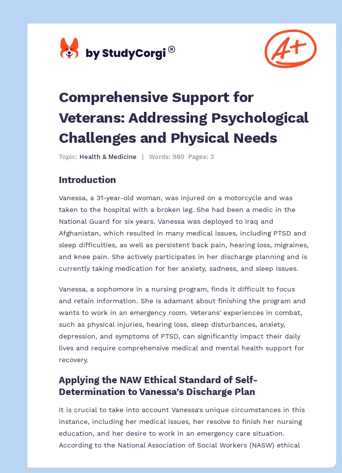 Comprehensive Support for Veterans: Addressing Psychological Challenges and Physical Needs. Page 1