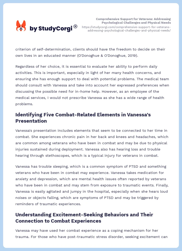 Comprehensive Support for Veterans: Addressing Psychological Challenges and Physical Needs. Page 2