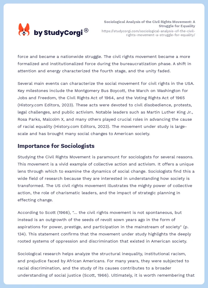 Sociological Analysis of the Civil Rights Movement: A Struggle for Equality. Page 2