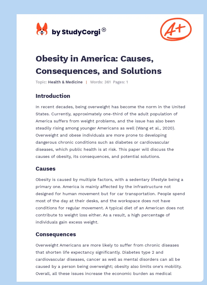 Obesity in America: Causes, Consequences, and Solutions. Page 1