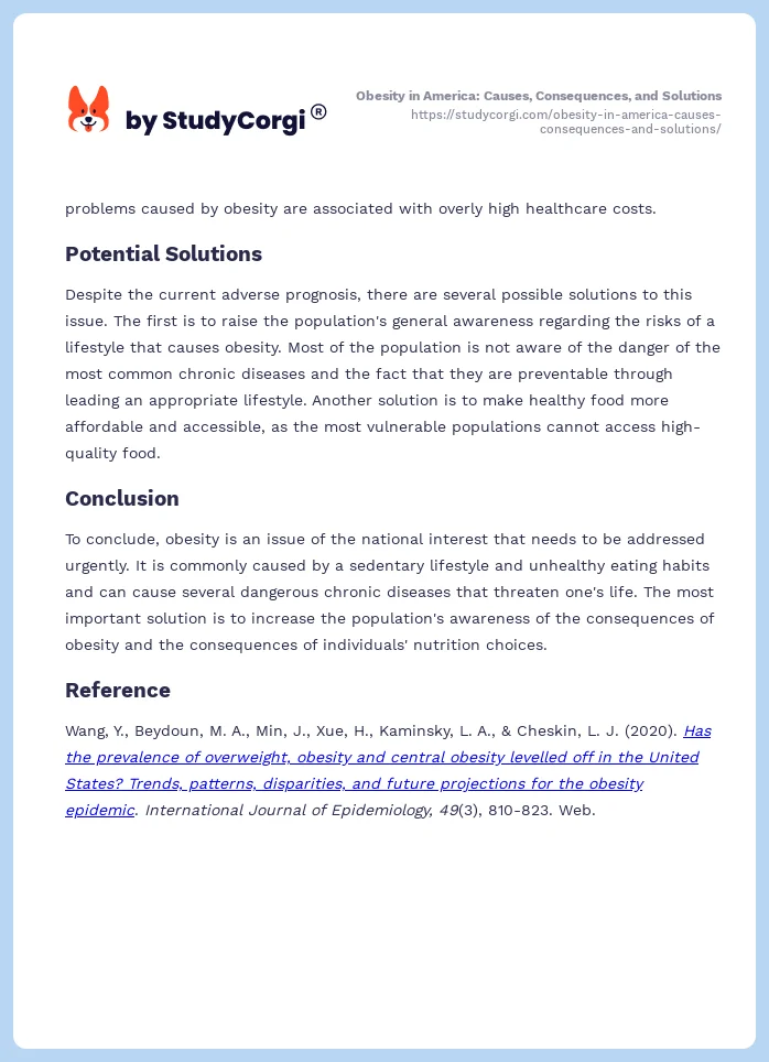 Obesity in America: Causes, Consequences, and Solutions. Page 2