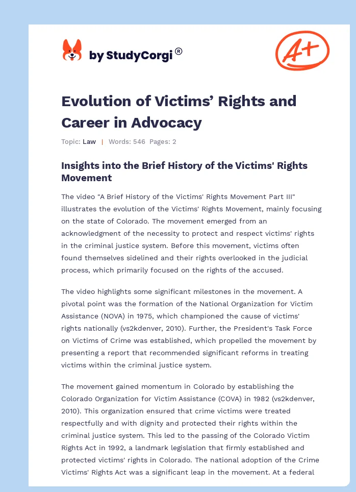 Evolution of Victims’ Rights and Career in Advocacy. Page 1