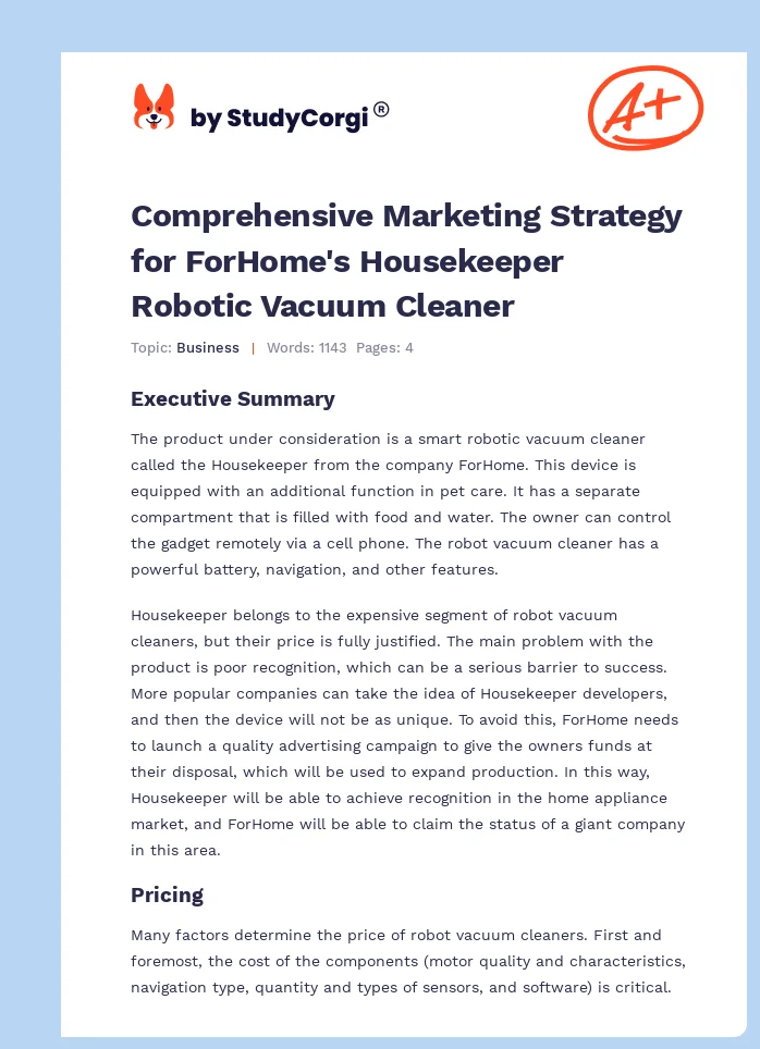 Comprehensive Marketing Strategy for ForHome's Housekeeper Robotic Vacuum Cleaner. Page 1