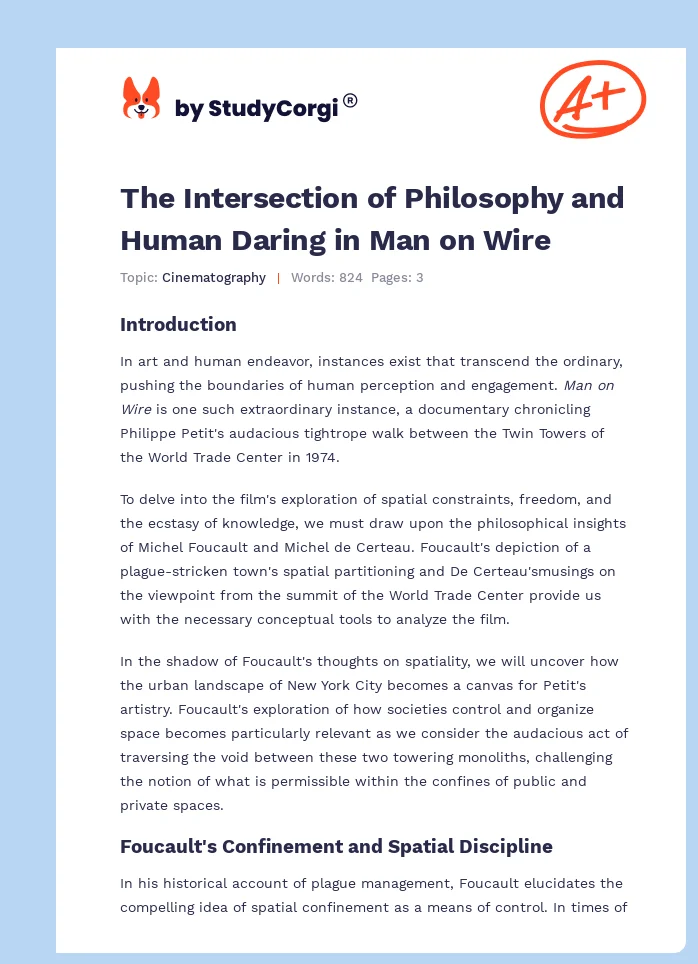 The Intersection of Philosophy and Human Daring in Man on Wire. Page 1