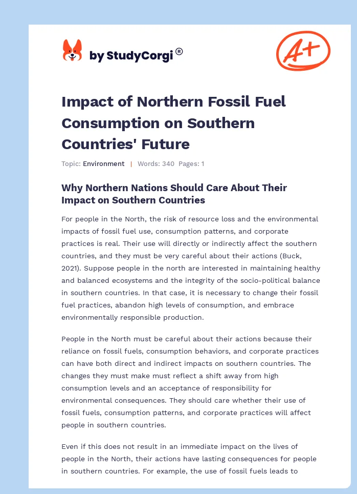 Impact of Northern Fossil Fuel Consumption on Southern Countries' Future. Page 1