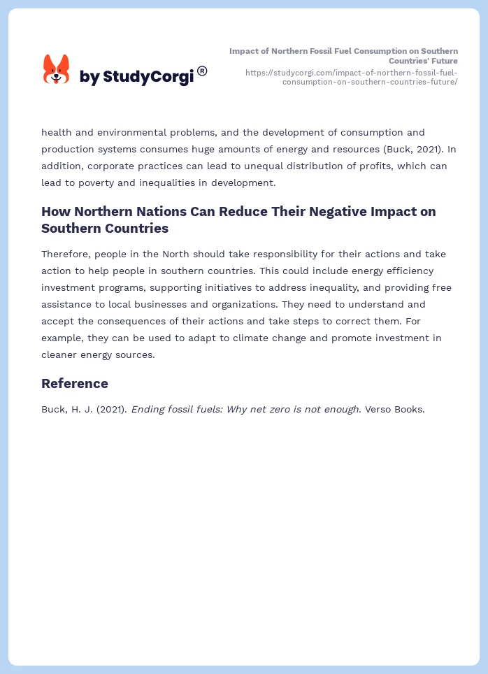 Impact of Northern Fossil Fuel Consumption on Southern Countries' Future. Page 2