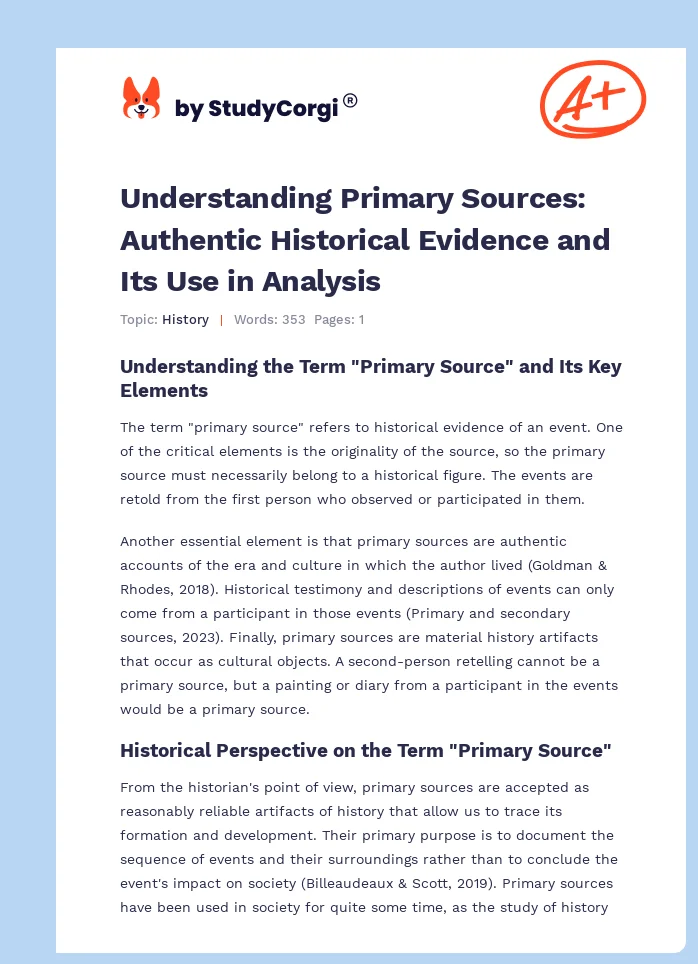 Understanding Primary Sources: Authentic Historical Evidence and Its Use in Analysis. Page 1