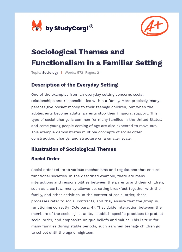 Sociological Themes and Functionalism in a Familiar Setting. Page 1