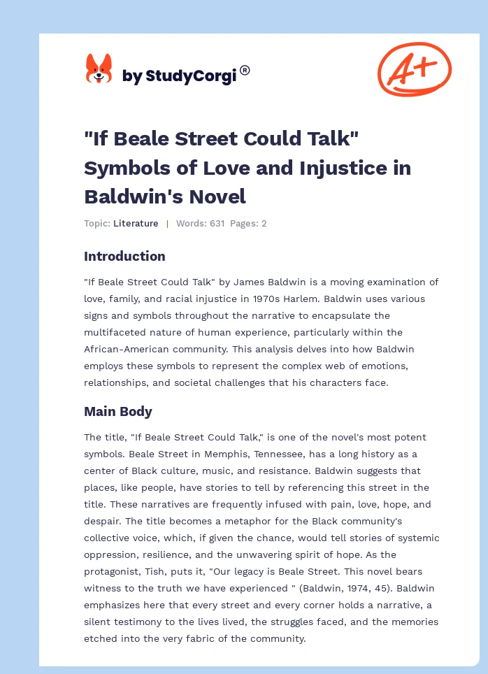 "If Beale Street Could Talk" Symbols of Love and Injustice in Baldwin's Novel. Page 1